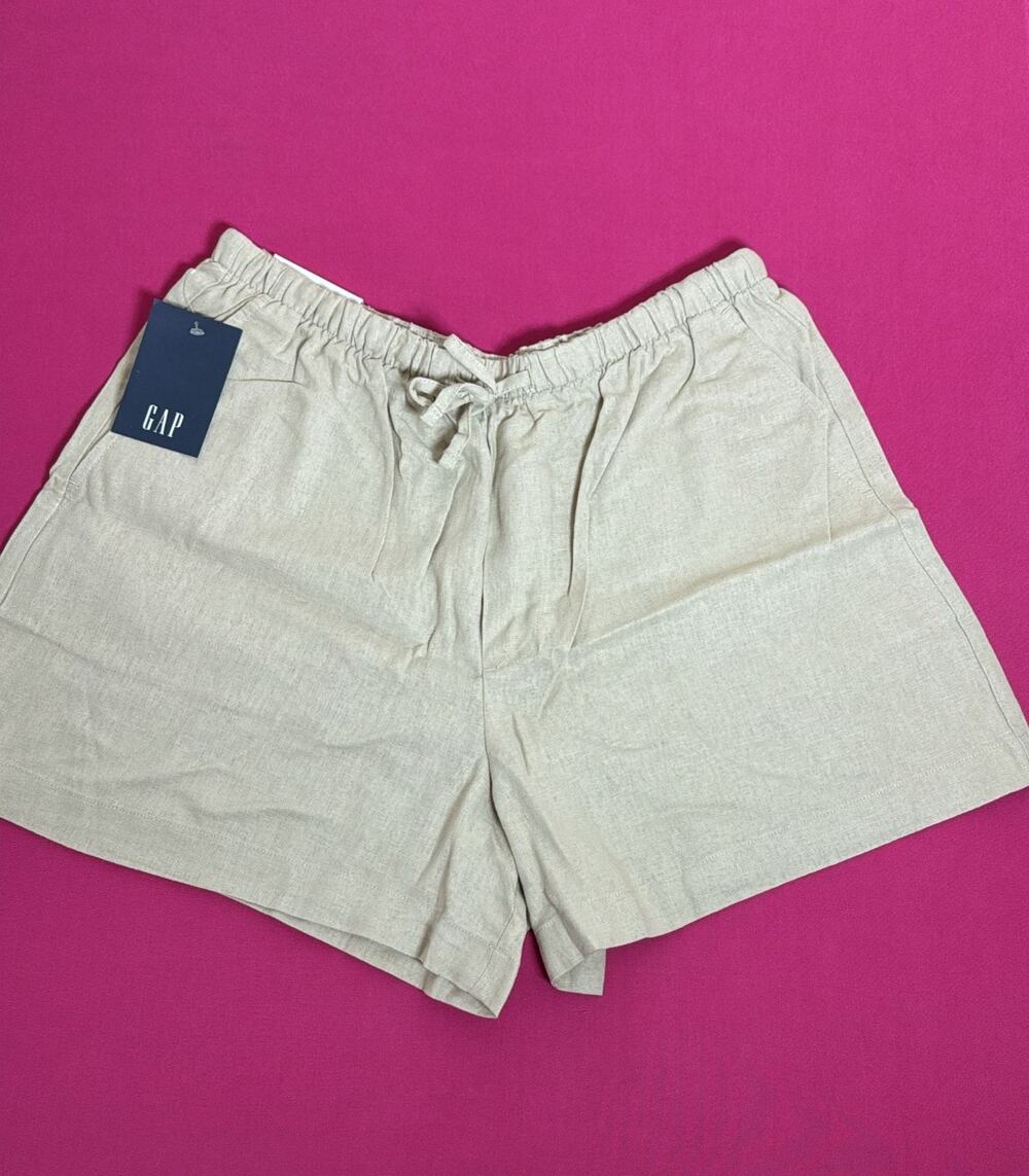 GAP Women’s Linen Pull‑On Shorts Khaki Elastic Waist Beige Casual Summer Size M